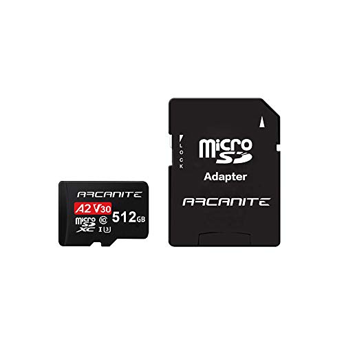 ARCANITE 512GB microSDXC Memory Card with Adapter - A2, UHS-I U3, V30, 4K, C10, Micro SD, Optimal Read speeds up to 100 MB/s