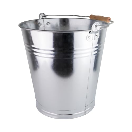 woplus Seau en zinc de 10 litres avec poignée en bois, robuste et polyvalent pour jardin, maison et construction