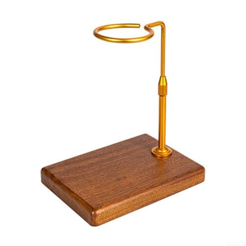 Juego de cafetera de vertido, soporte de café portátil reutilizable de aluminio con base de madera para el hogar y viajes (redondo-cobre)