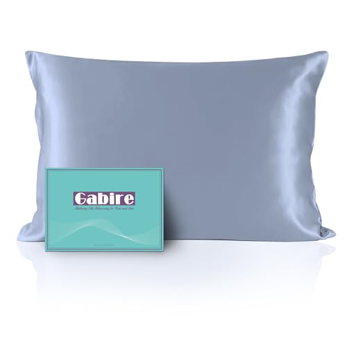 Gabire Funda de almohada de seda de morera para cabello y piel, funda de almohada antiacné en ambos lados, de seda real, funda de almohada de seda orgánica con cremallera oculta, azul polvoriento,