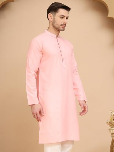 Image of Amazon Brand - Tavasya Men Casual Collared Festive Kurta | Cotton Blend | Solid | Knee Length | Regular Fit (Available in Plus+ Sizes)