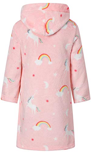 Image of Umeyda Girls Fleece Hooded Robes, Warm Printed Bath Robe for Kids Soft Fuzzy Bathrobe for Gifts
