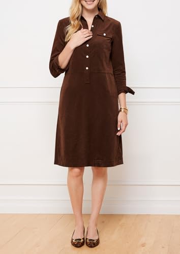 Corduroy Dress for Women Long Sleeve Shift Dress Button Down V Neck Midi Dress3