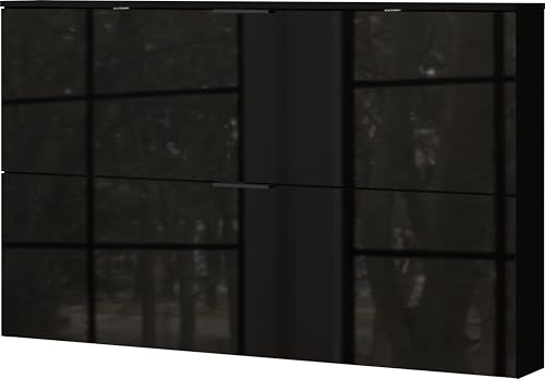 Germania Mueble Zapatero 2620-83 GW-Valega, en Negro, con Puertas de Cristal, 140 x 85 x 19 cm