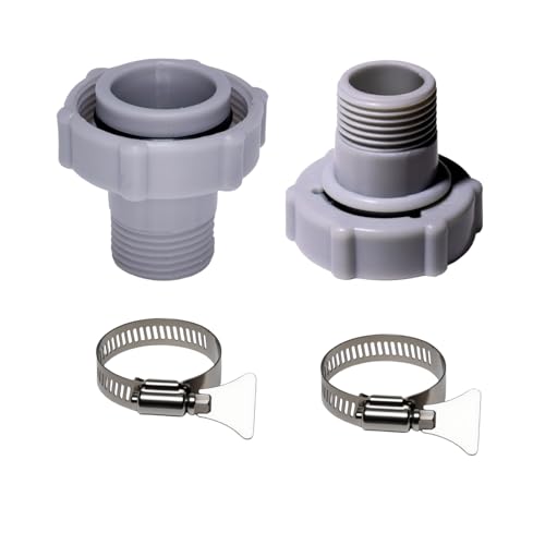 [2 Pack] Pool Drain Adapter for Coleman & Bestway Above Ground Pools 1.5 to 3/4 Internal Thread Garden Hose Connector Replacement Fitting Fits P6-A1420 / D1420 / F4D019B-03B with 2 Hose Clamps