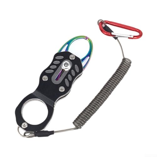 Alicates de control de peces ligeros y fuertes hechos de acero inoxidable 304, con operación con una sola mano y alambre antipérdida (negro)