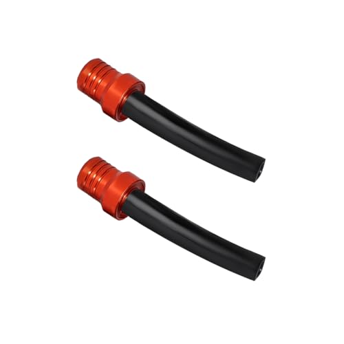 Ohleats 2 PCS Breather Hose Gas Fuel Tank Cap, CNC One Way Tank Valve Vent Tube with Aluminum Cap, Fuel Gas Cap Vent Tube Breather, ATV Off-Road Motorcycle Accessories (Orange, Black Hose)