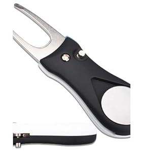 1Pc Black Golf Repair Tool Stainless Steel Foldable, Golf Divot Repair Tool Stainless Steel with Detachable Golf Ball Marker Pop up Button Golf Divot Tools
