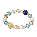 Lucky Shop Japan good luck bracelet daruma doll crystal bracelet for women men unisex feng shui bracelet good luck charm 6-8 inches stretch (Rutilated Quartz)