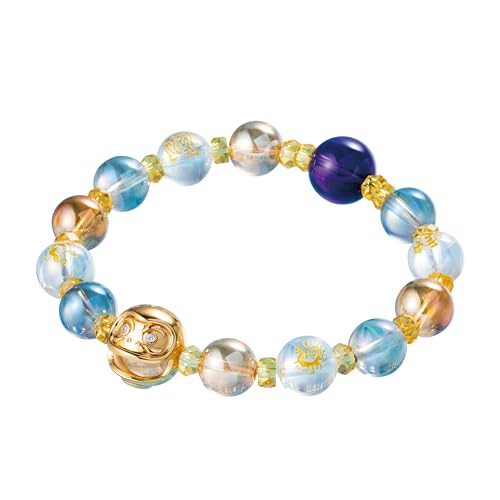 Lucky Shop Japan good luck bracelet daruma doll crystal bracelet for women men unisex feng shui bracelet good luck charm 6-8 inches stretch (Rutilated Quartz)