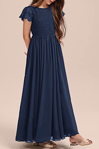 HOSIKA Girls Vintage Chiffon Ruffle Sleeve A-Line Wedding Party Maxi Junior Bridesmaid Dress for Kids 6-12 Years4