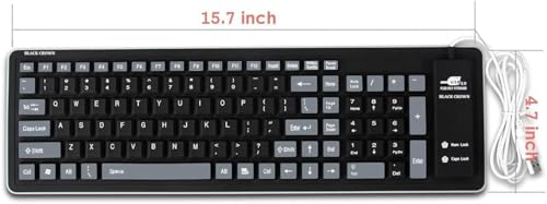 Image of BLACK CROWN Flexible Keyboard, Foldable Silicone Keyboard USB Wired Waterproof Rollup Key-Board for PC, Notebook, Laptop. (Black+Grey)