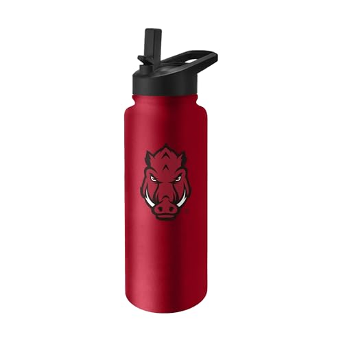Image of Logo Brands NCAA Arkansas Razorbacks 34 oz Stainless Steel Quencher Bottle - Team Color, Straw Included, No-Spill Lid, Easy Carry Handle - Keeps Drinks Cold For Hours