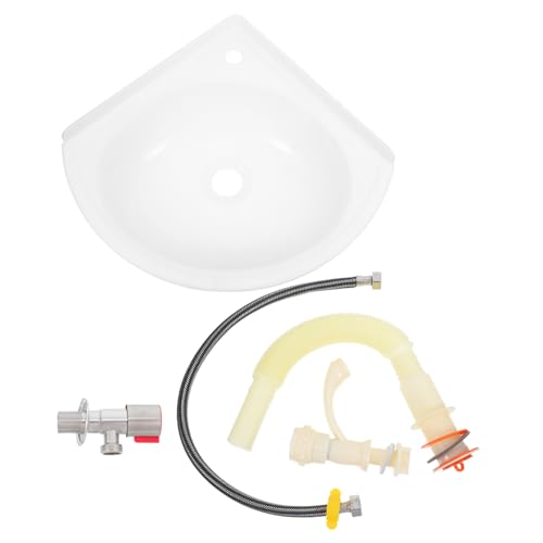 OSALADI Wall Mounted Plastic Corner Sink Basin with Faucet and Drain Pipe, Small Triangular Bathroom Washbasin for Restroom and Office, Wall Hung Hand Wash Sink with Soft Hose and Angle Valve