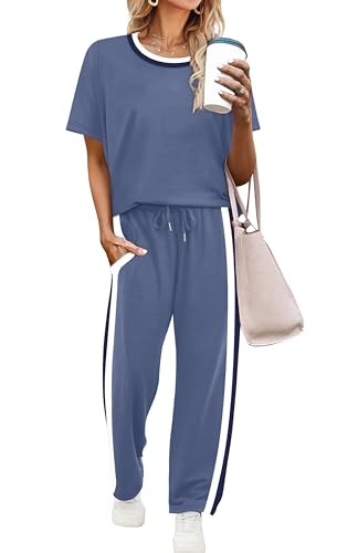 WIHOLL Summer Outfits for Women 2026 Spring Two Piece Lounge Sets Short Sleeve Tops Wide Leg Crop Pants Vacation Date Nights Dressy Casual Beige XL - view 1