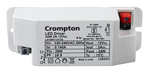 Image of Crompton 24W 2A LED Strip Light Driver | Constant Current Power Supply for LED Strips | Durable & Energy-Efficient Adapter | Pack of 8