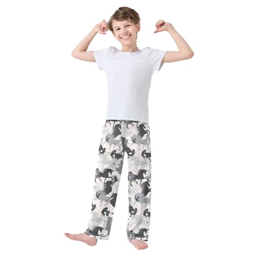 ZZKKO Black White Horses Boys Pants for Kids Jogger Pants with Pockets S-XL2