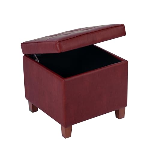 Image of HomePop Ottoman Storage Bench, Red, Faux Leather