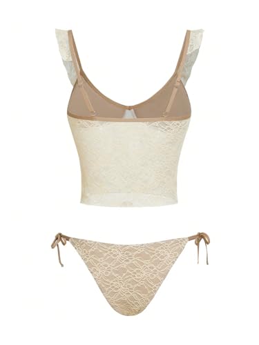 GORGLITTER Women's Floral Lace Tankini Set String High Cut Thong Sheer Swimsuit Bathing Suit Beach Fashion2