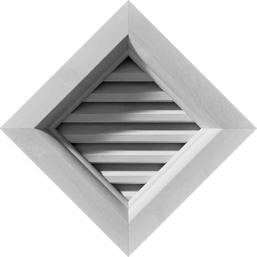 Rustic Wood Gable Vent w/Brick Mould Face Frame, 24"W x 24"H Diamond Gable Vent (30 3/8"W x 30 3/8"H Frame Size): Primed, Functional, Rough Sawn Western Red Cedar