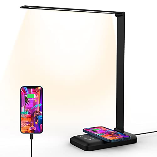 Lampe de bureau, lampe de bureau sans fil, lampe de bureau led puissante,Conception tactile/10 niveaux d'éclairage/5 modes d'éclairage/conception pliable