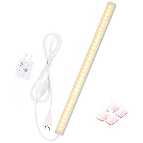 JUSJUBR Under Cabinet Light, 12Inch LED Closet Light with Memory Function, Warm White 3000K Dimmable Plug in USB LED Light, Slim LED Light Bar for Room Cover