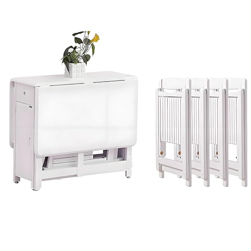 Juego de mesa de comedor plegable que ahorra espacio con 4 sillas, versátil mesa de isla de cocina con hojas colgantes para comedor, trabajo y estudio, perfecta para espacios pequeños