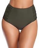 SHEKINI Damen Badeshorts Badeanzug Retro Bauchweg High Waist Schwarz Bikinihose Abdominal Kontrolle Ruched Klassische Badehose Große Größe (S, Anker Grün)