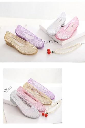 Jelly Mesh Ballet Flats for Women Sparkly Clear Jelly Sandals Hollow Water Slides Slip on House Slippers Lightweight Breathable Low Heel Wide Dressy Ballerina Shoes Summer Beach Party Cruise Vacation 5