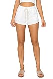 Cali1850 Women's Casual Linen Shorts - Drawstring Smocked Waist Oceanside Lounge Beach Pants with Pockets 06984JLN000_WHT L