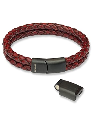 arana's - Pulsera cuero hombre mujer y niños - Cuero genuino auténtico - Cordón trenzado negro y marrón - Cierre magnético de acero inoxidable con eslabón extensible - Hebilla negra oro o plata
