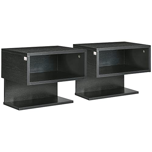 HOMCOM Set Comodini Vintage, Scaffale a Parete in MDF con Ripiano Aperto e Piano d'Appoggio per Soggiorno, Cucina e Camera da Letto, 40x29.5x33.5 cm, Nero