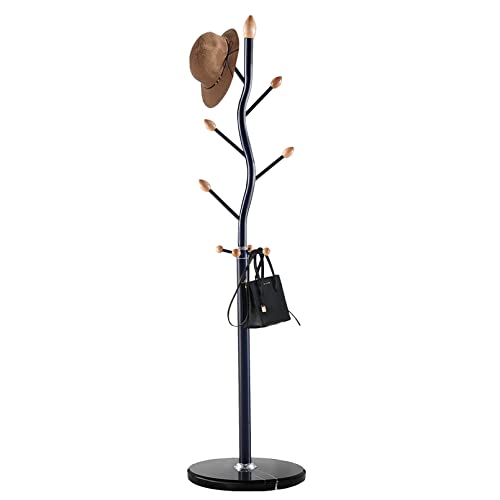 Vekoid Metal Coat Rack With 9 Hooks, Freestanding Coat Racks With Natural Marble Base, Entryway Black Hall Tree Bedroom Clothes Hanger Hat Rack Stand, Scarves And Handbags Coats Racks #TOP16