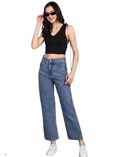 Image of Glossia Denim Baggy Jeans for Women | Stretchable High Waist Straight Fit Jeans for Women | High Rise Stretch Denim | Loose Fit Plus Size Denim (Sizes - 24 to 44) WJ11-1205-$