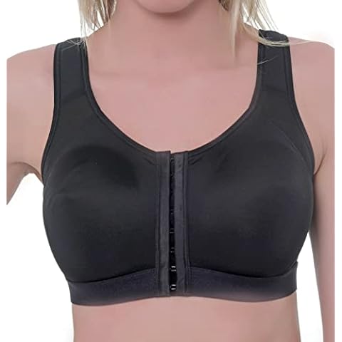 Gemm Womens Black Plus Size Front Fastening High Impact Sports Bra Non Wired Cover