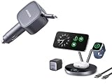 Anker 75W Retractable USB-C Car Charger, Fast Charging & Prime 3-in-1 Charging Station, Qi2.2-Certified 25W Wireless Charger Dock Stand, MagSafe Compatible, for iPhone 17 Series