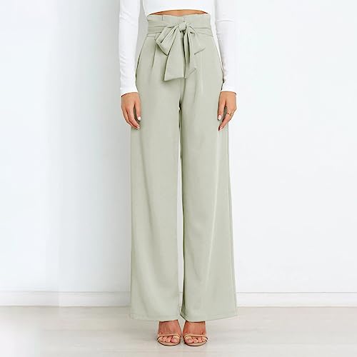 Womens High Waist Pants Business Casual Wide Leg Pants Solid Color Straight Leg Trousers Trendy Loose (Mint Green, S)2