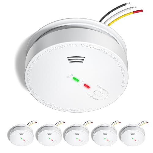 SITERLINK Smoke Detector Hardwired, Smoke Alarm Interconnected with Battery Backup, Photoelectric Fire Alarms Smoke Detectors with LED Lights, UL217 Listed Fire Alarm for House, GS517, 6 Packs