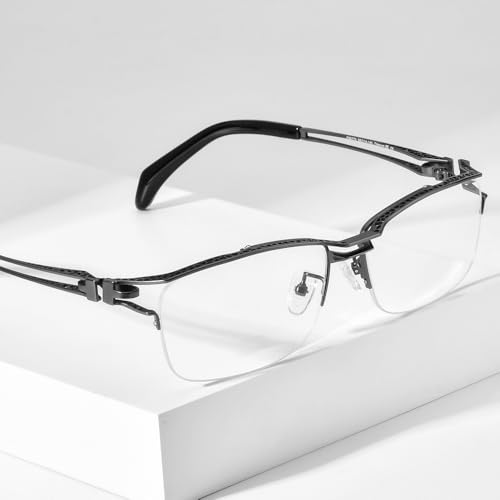 Image of FONEX Pure Titanium Glasses Frame Men Semi Rimless Square Eyeglasses Eyewear DTX416