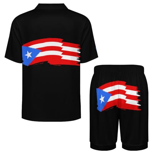DZUAIKIT Flag of Puerto Rico Mens Short Sleeve Pajama Set Satin Silk Sleepwear 2 Piece Pjs Loungewear 6