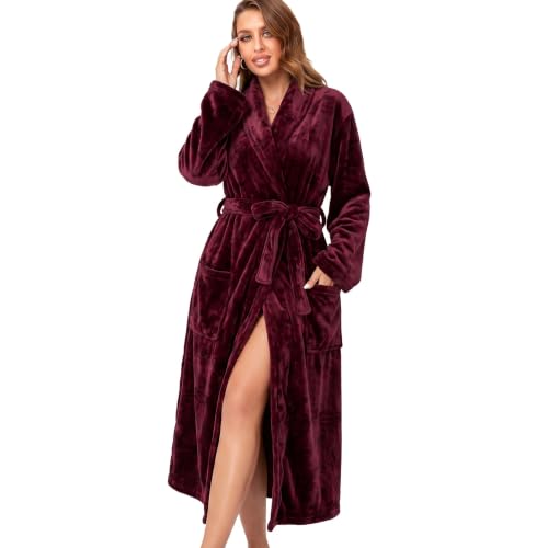 Image of RONGTAI Womens Bathrobe Ladies Fleece Plush Warm Long Robes Fleece Nightgown Sleepwear