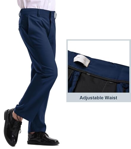 Image of Dreammonkey 4T-20Years Boys Flat Front Dress Pants Uniform Pants Adjustable Waistband for Toddler to Youth with Pockets