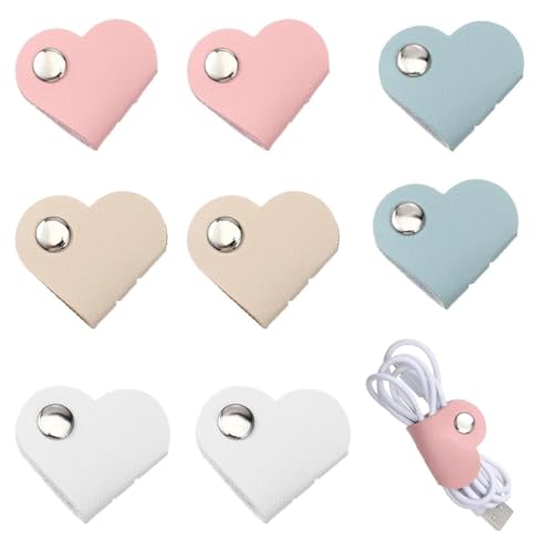 JYNXOR Lot de 8 serre-câbles en forme de coeur, serre-câbles en cuir, enrouleur de câble portable pour casque, enrouleur de câble, organisateur de câbles, pratique...