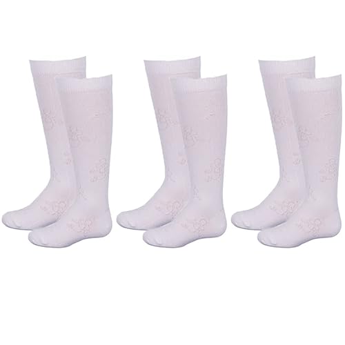 3 Pairs Knee High Socks Uniform School Soccer Tube Toddler Girl White Small 2-3 Toddler Baby Girls Childrens Kids Sox Casual Dress Outdoor Sports Athletic Stocking Boots Comfort Style Calf Long