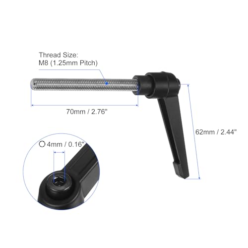 Image of uxcell 2pcs Clamping Lever Handles, M8 x 70mm 304 Stainless Steel Threaded Male Stud, Adjustable Handles Locking Quick Release Ratchet Push Button Bolt Knobs, Black