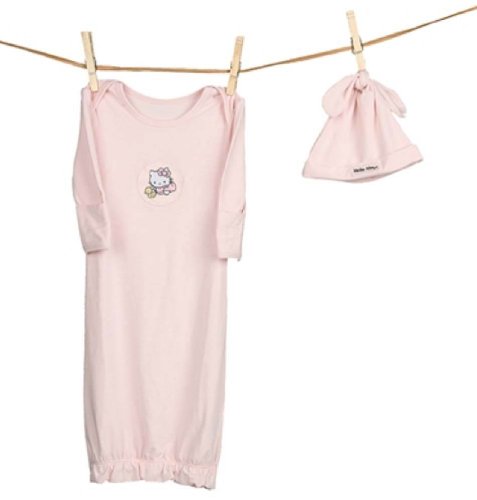 Barefoot Dreams Hello Kitty Infant Gown and Hat Deluxe Set, Pink