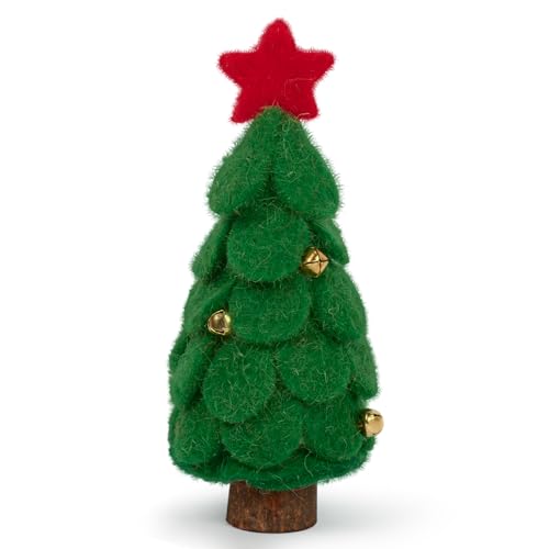 GEBETTER 1Pc Mini Árbol de Navidad con Caja Fieltro Madera 17 x 6,5 cm, Árbol de Navidad Pequeño, Arbolito de Navidad Miniatura, Decoración Mesa Navideña Adorno Regalo Niños (Verde)