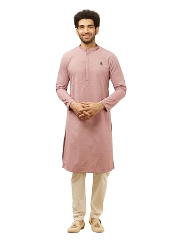 Image of Manyavar Men's Cotton Blend Self-Design Kurta Pyjama Set (2pcs)