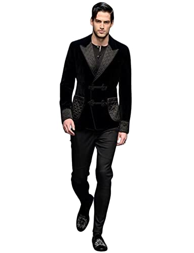 Men's Two Pieces Suit Velvet Coat Waffle Lapel and Patch Pocket for Performance Banquet Tuxedos