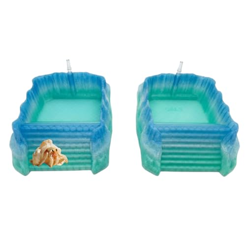 Hermit Crab Pools with Built-in Bubblers Set of 2 (Fresh & Salt Water) Upgraded Heat-Resistant PETG 3D Printed Water Bowls with Safe Exit Ramps (Glazed Blue/Green)